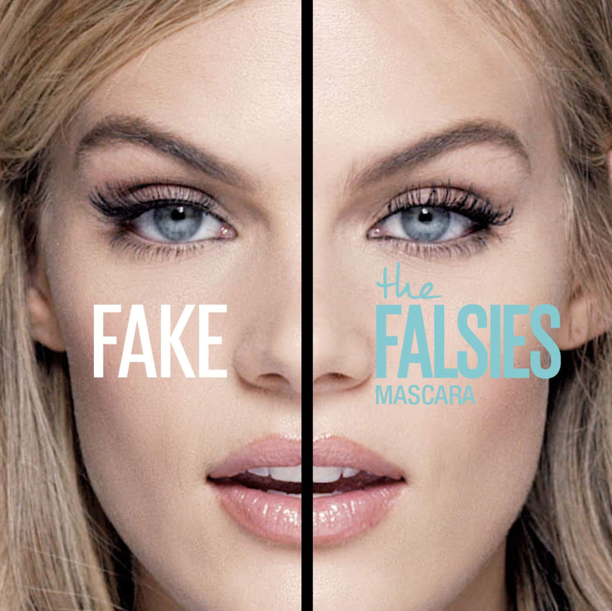 MAYBELLINE before and after lashes showing fuller, lifted false-lash effect