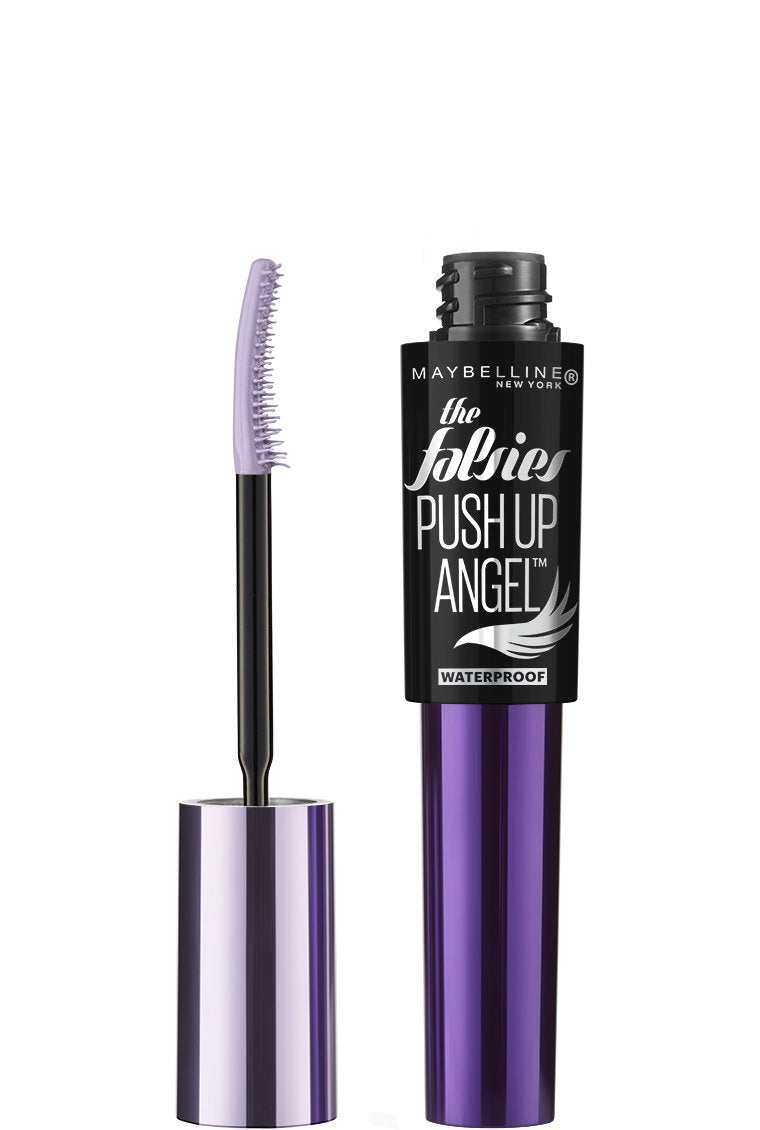 Maybelline mascara front packaging showing very black tube and label benefit