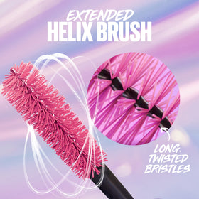 Maybelline mascara applied on model eye delivering volumized, extended lashes
