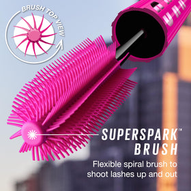 Maybelline Firework before and after lashes showing visible length and fan for bold impact
