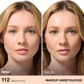 Maybelline application puff beside compact demonstrating quick touch-up convenience and control