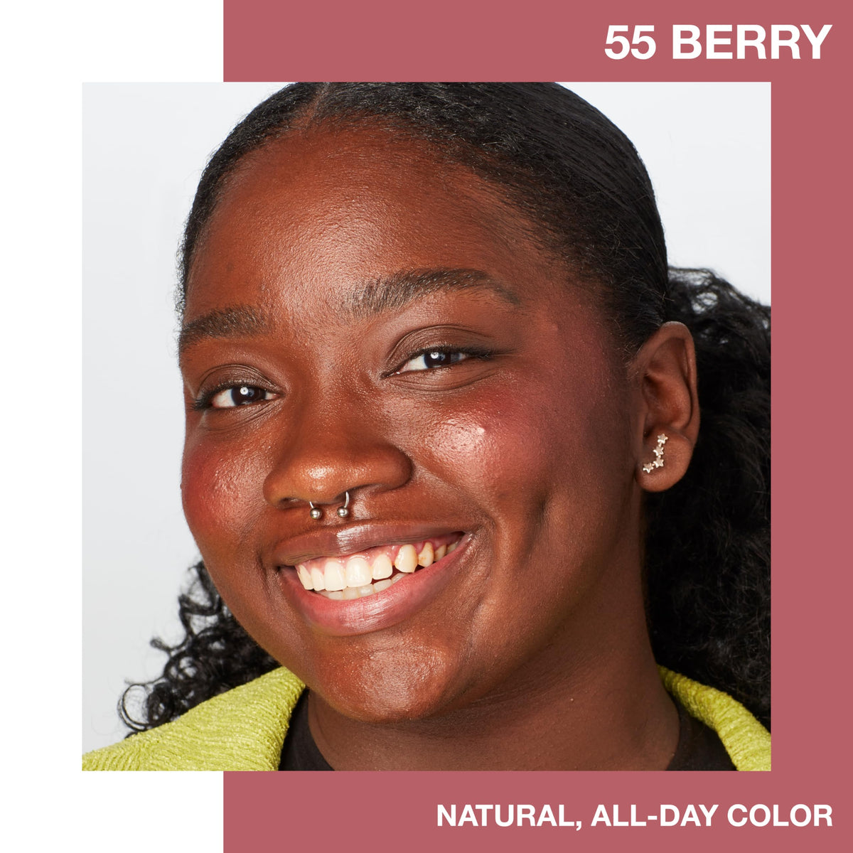 MAYBELLINE swatch on skin displaying berry color payoff for natural-looking flush