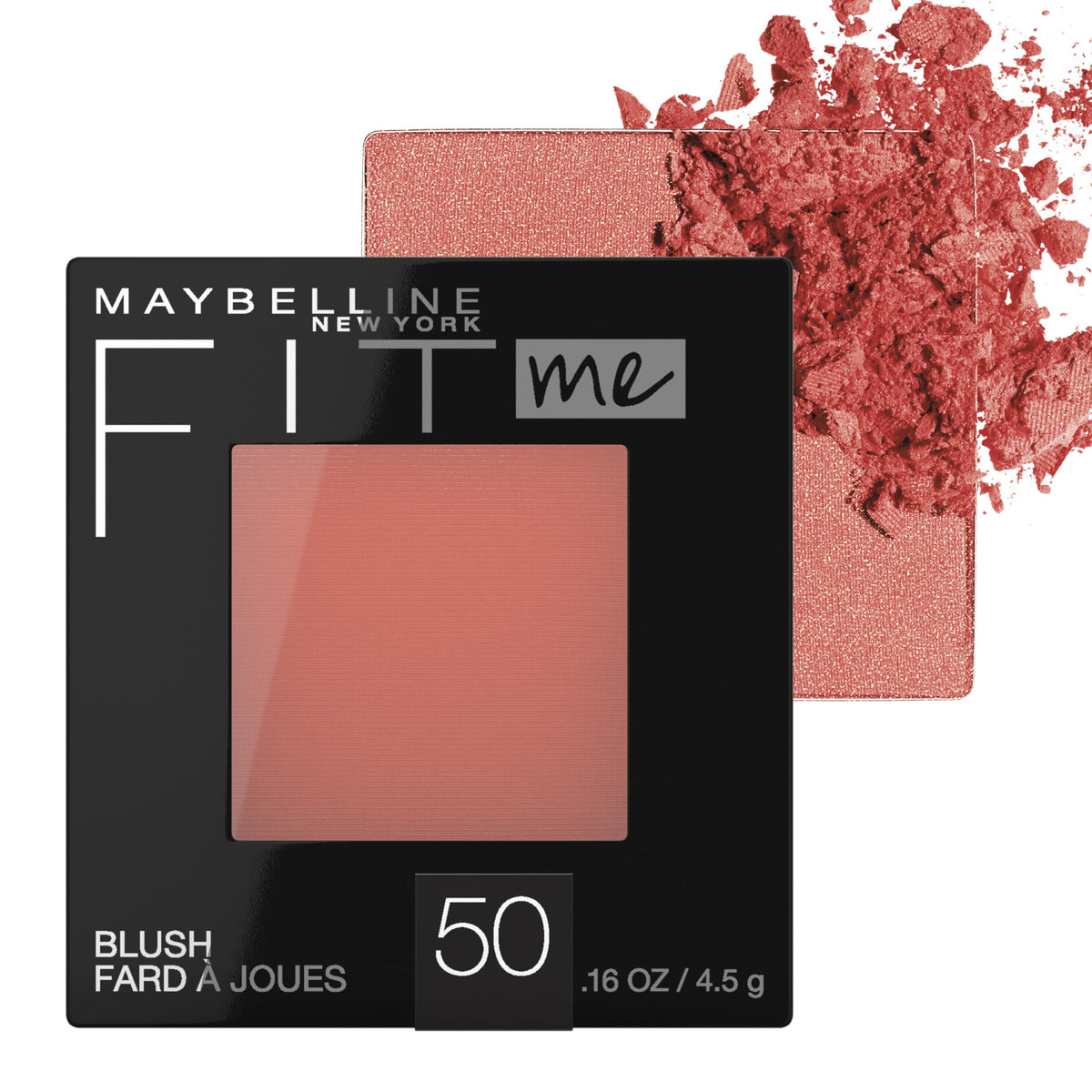Maybelline Fit Me blush front packaging showing compact and shade label for choice
