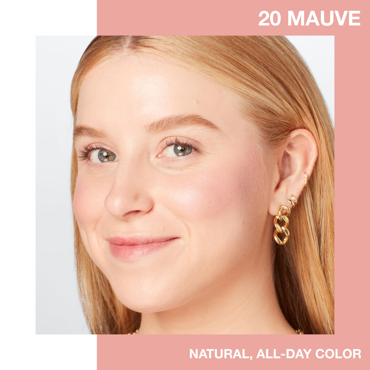 Swatch of Maybelline mauve blush on skin showing blendable payoff