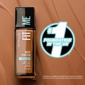MAYBELLINE bottle next to powder highlighting coordinated products benefit