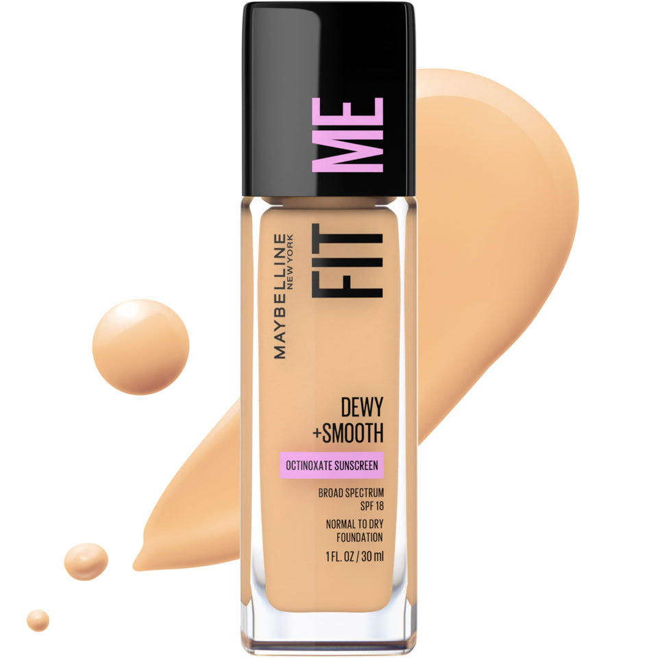 Maybelline Fit Me front packaging showing bottle and label, highlights SPF protection