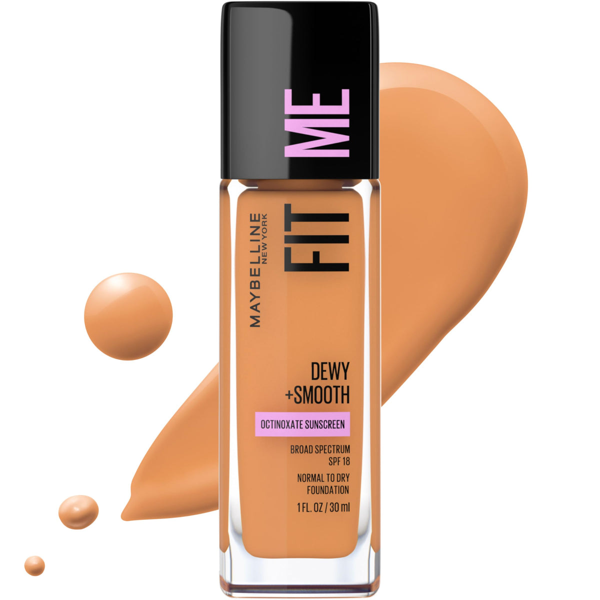Maybelline Fit Me front packaging showing shade 330 Toffee and product volume
