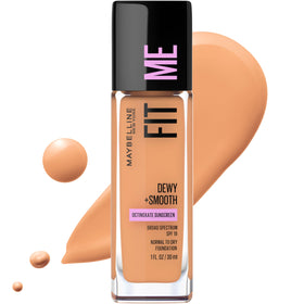Maybelline Fit Me front packaging showing Warm Honey shade and benefit luminous finish