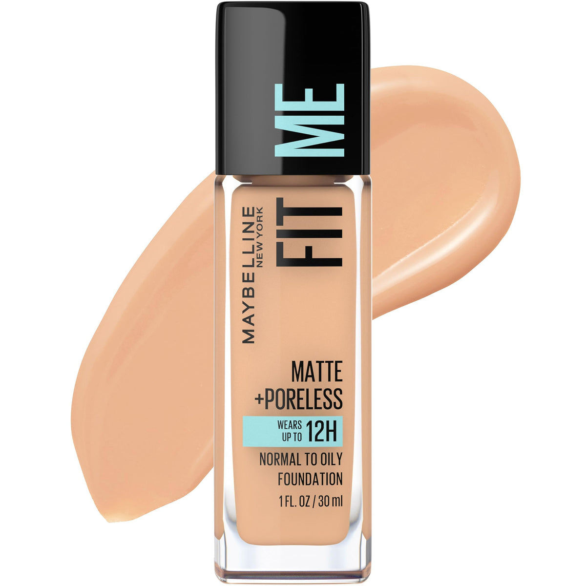 Maybelline bottle front view showing label and Buff Beige shade for easy selection