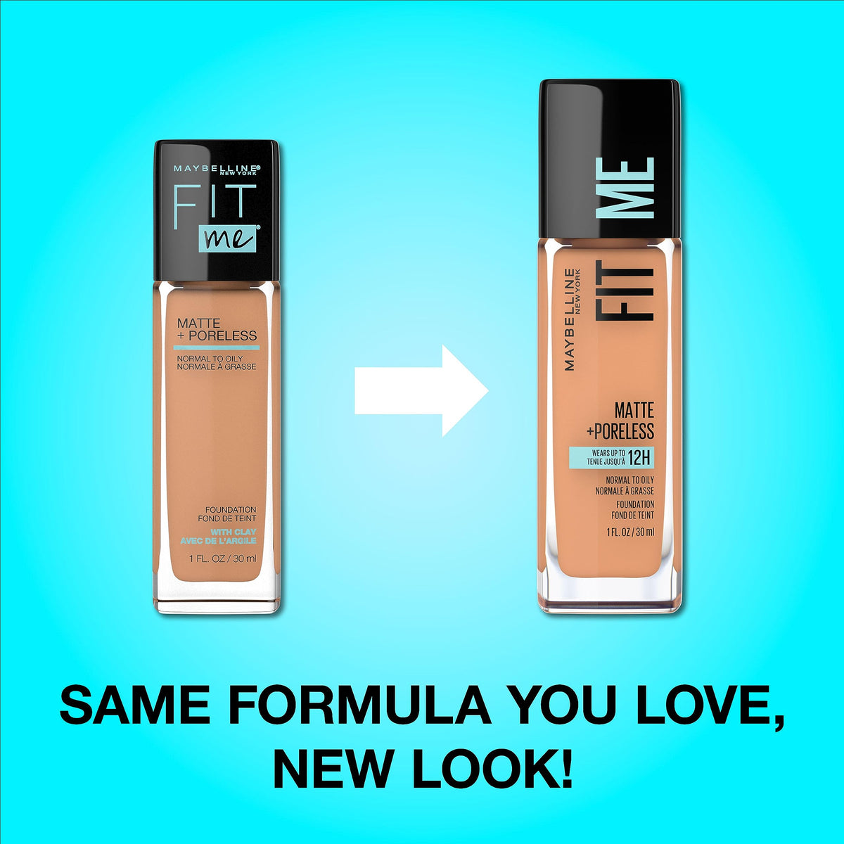 Maybelline Fit Me liquid texture close-up highlighting smooth, oil-free finish and matte control