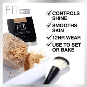 Maybelline Fit Me loose powder application with brush demonstrating even, lightweight coverage