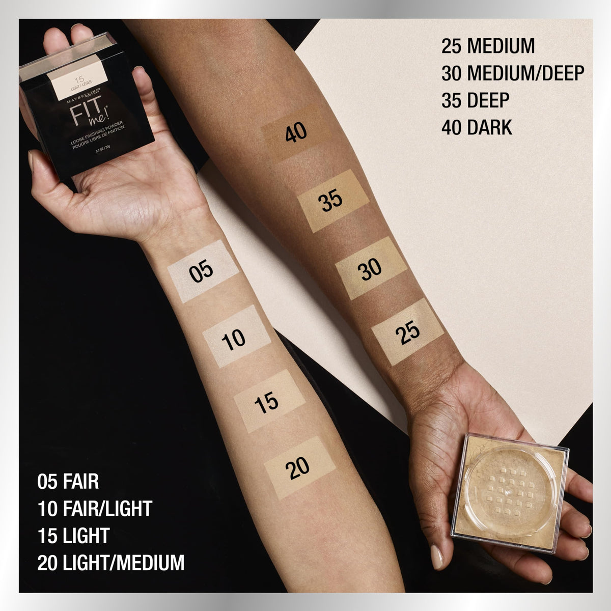 Maybelline brush applying powder to face for long-lasting wear