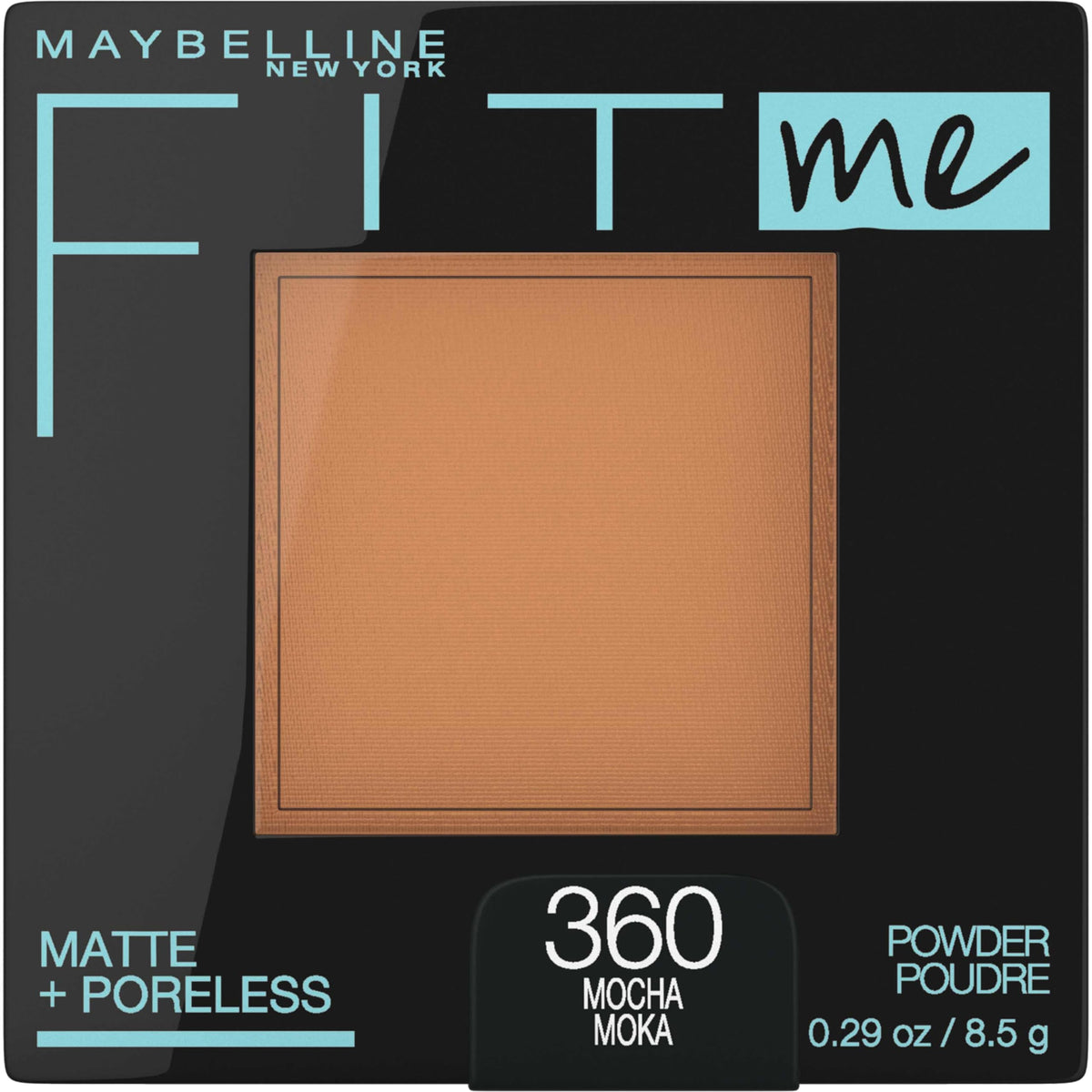 MAYBELLINE compact front view showing mocha shade and travel-ready design benefit