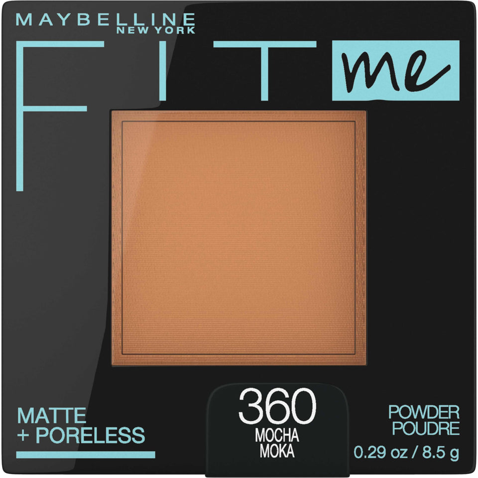 MAYBELLINE compact front view showing mocha shade and travel-ready design benefit