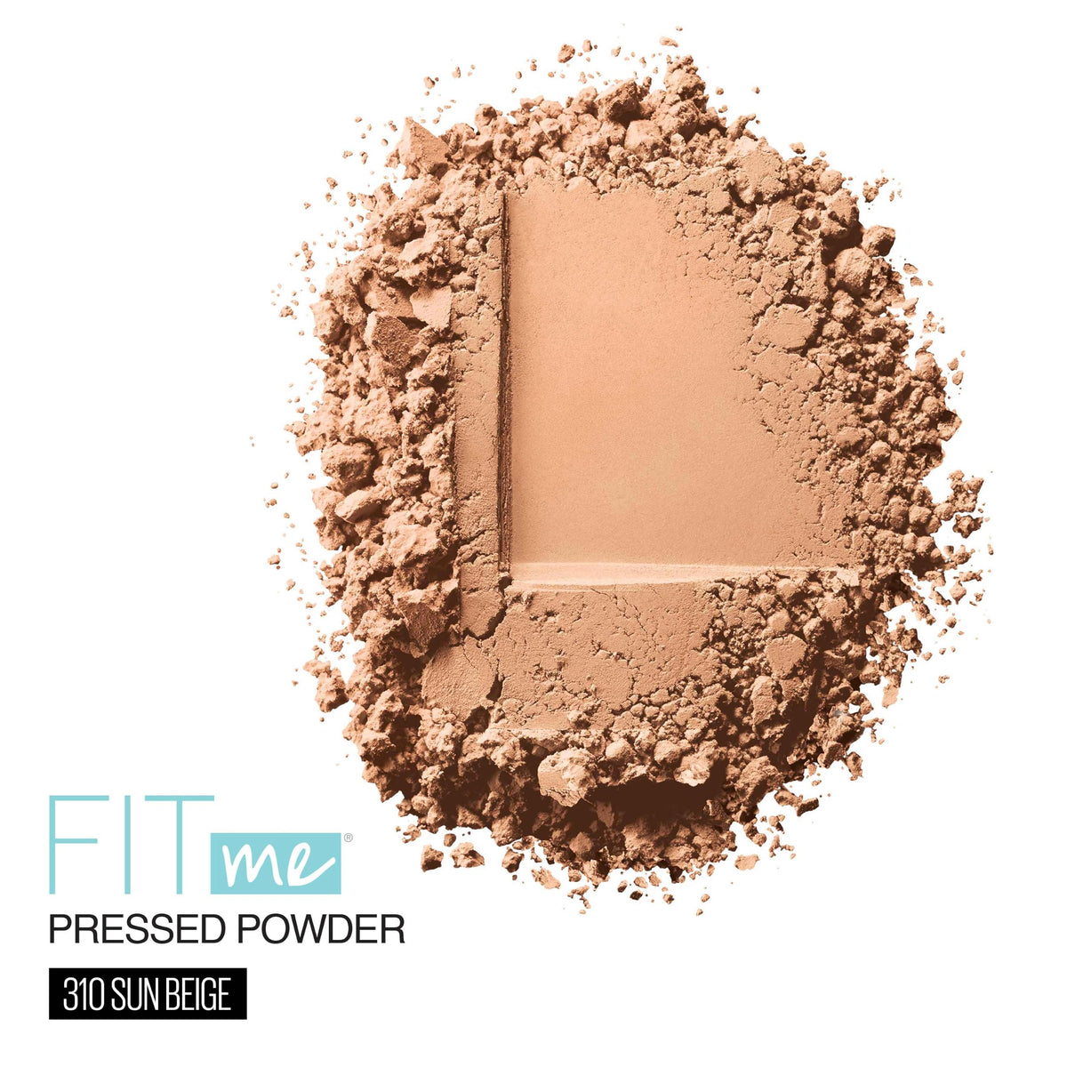 Maybelline Fit Me powder pan close-up showing sun beige shade and smooth coverage