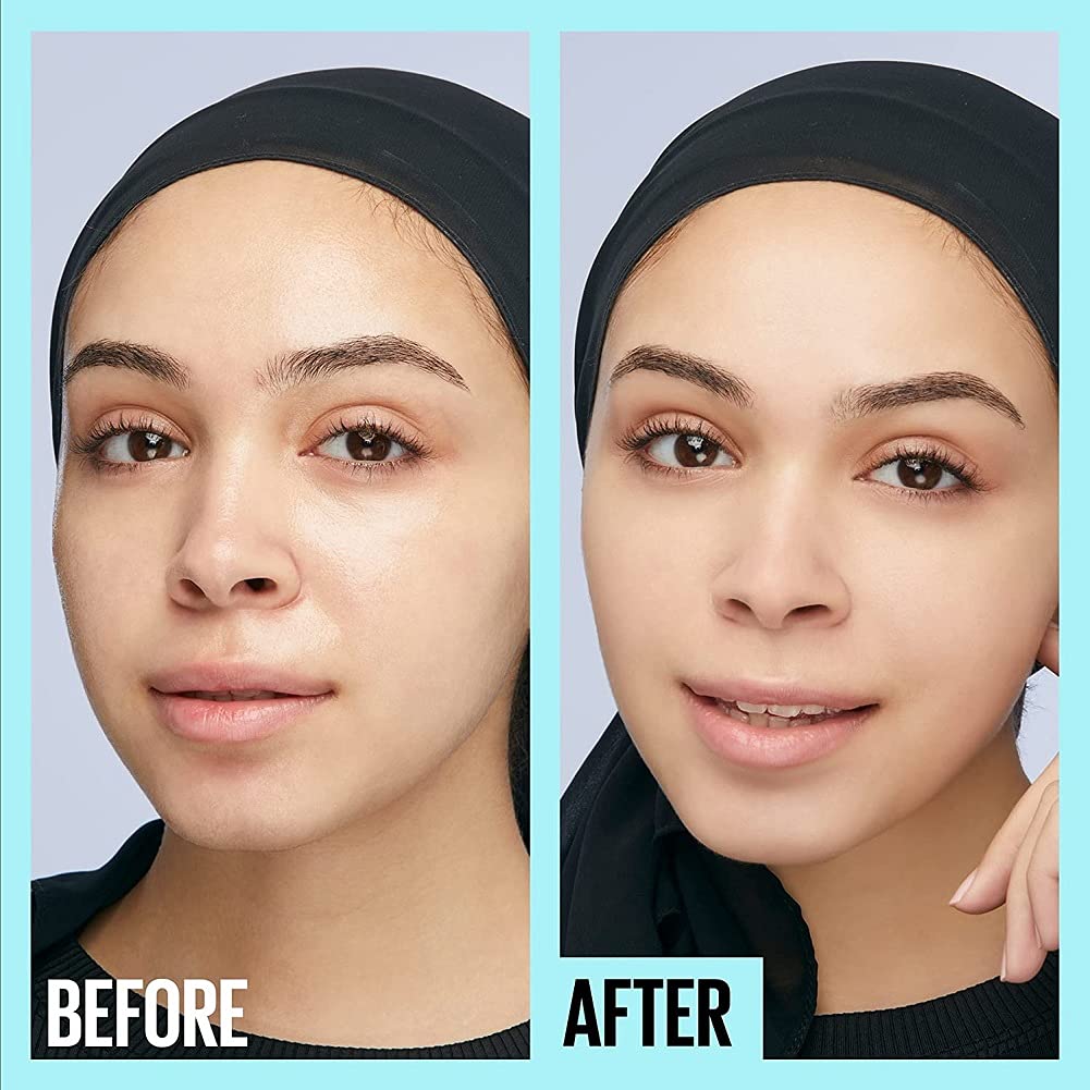 Maybelline primer next to common objects showing compact travel size