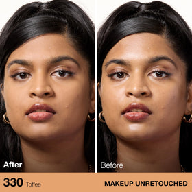 MAYBELLINE powder swatch on skin showing blendable texture and natural matte benefit