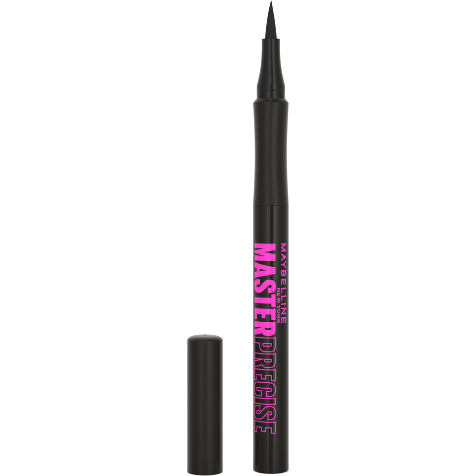 Maybelline front packaging showing black eyeliner, clear product identity and benefit