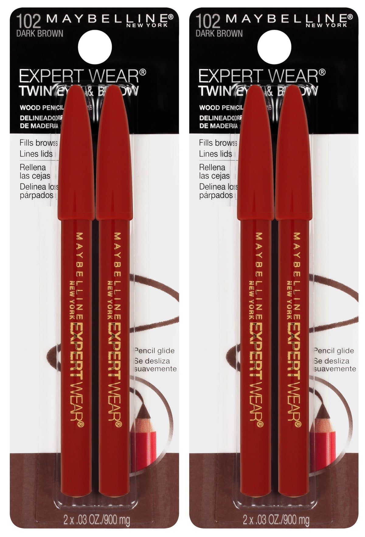 MAYBELLINE front packaging showing two pencils and product benefits