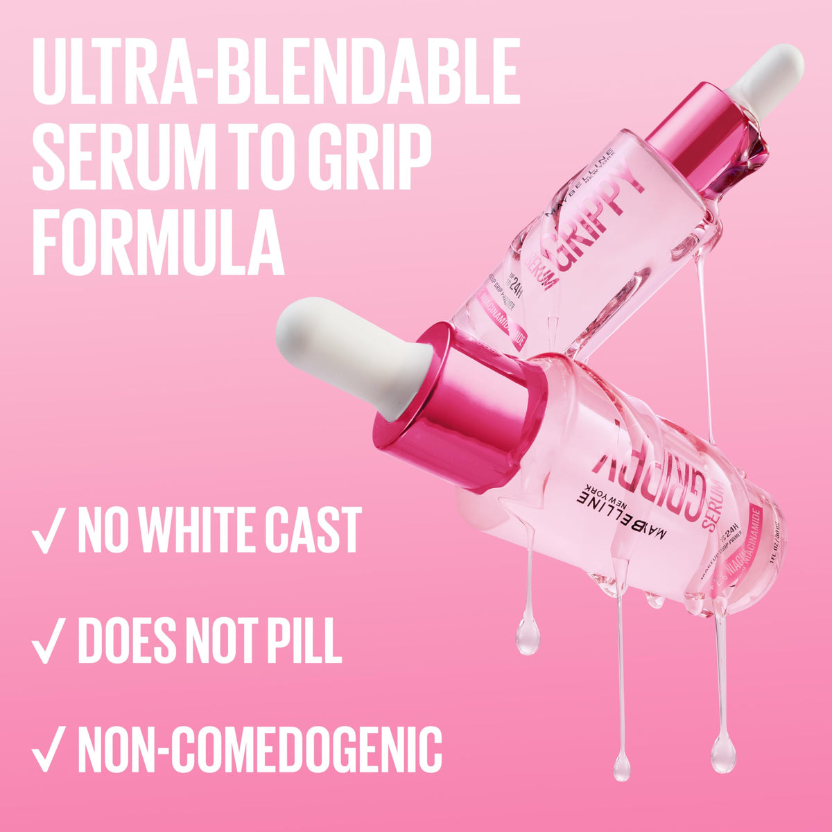 Maybelline Grippy Serum ingredients label detail showing 2% niacinamide benefit