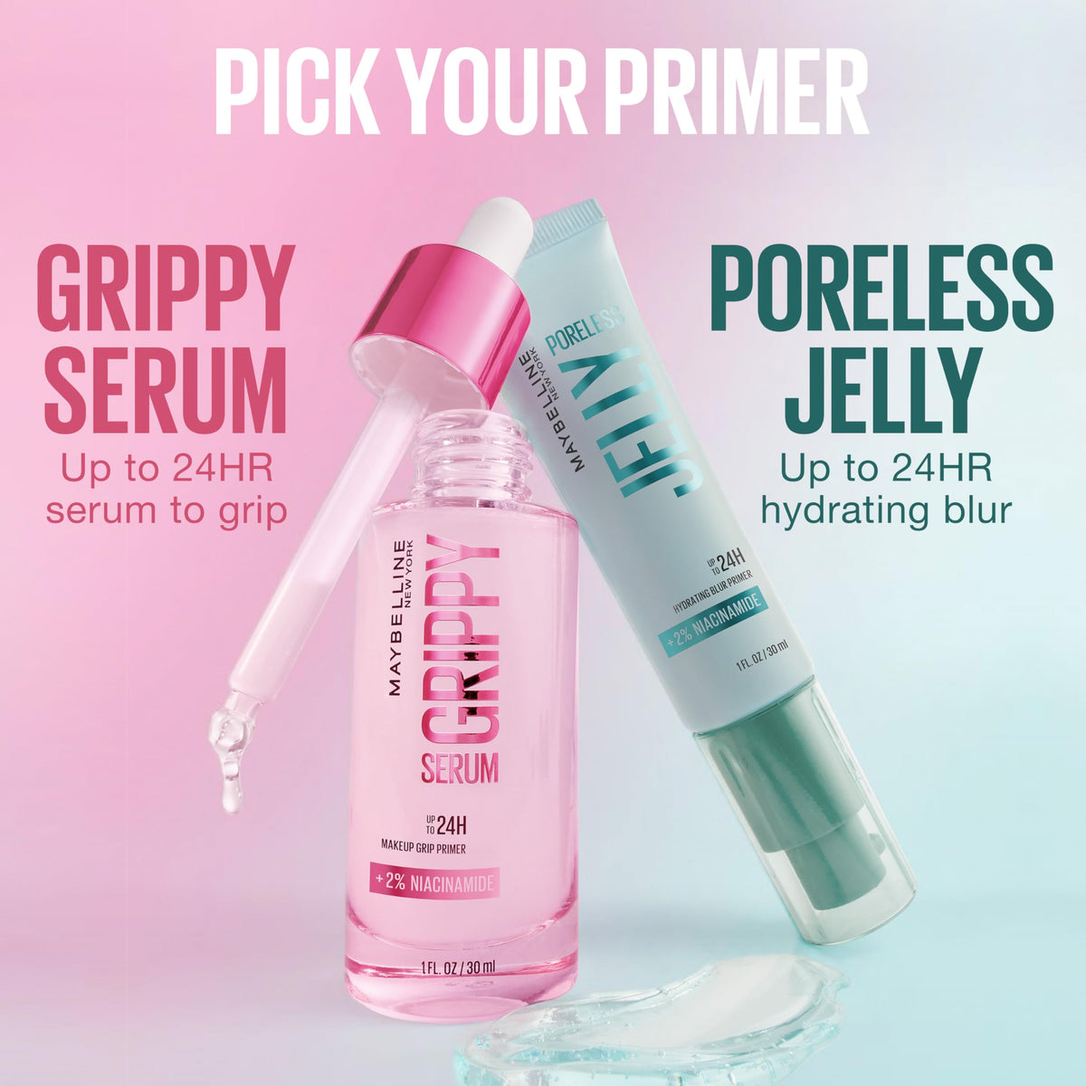 Maybelline Grippy Serum on vanity in lifestyle scene for easy morning routine