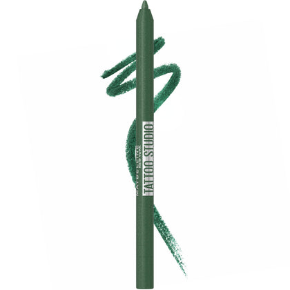 Maybelline pencil front packaging showing Hunter Green shade and finish for bold color