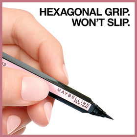 Maybelline hyper easy ink swatches showing intense pitch-black payoff