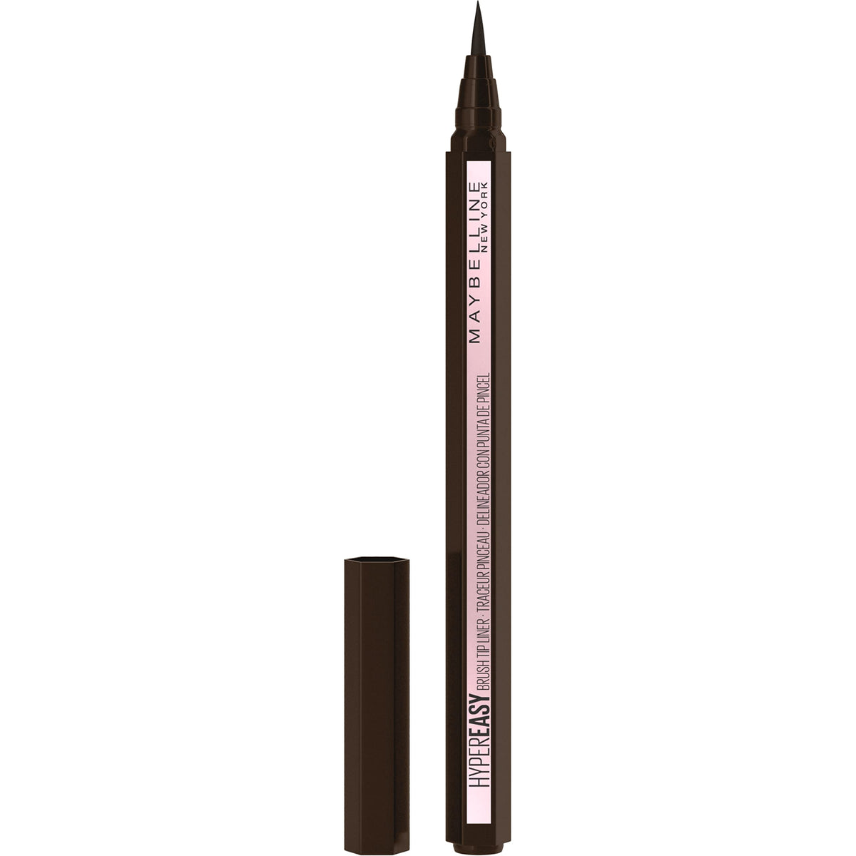 MAYBELLINE eyeliner next to coin showing compact size and travel-friendly benefit