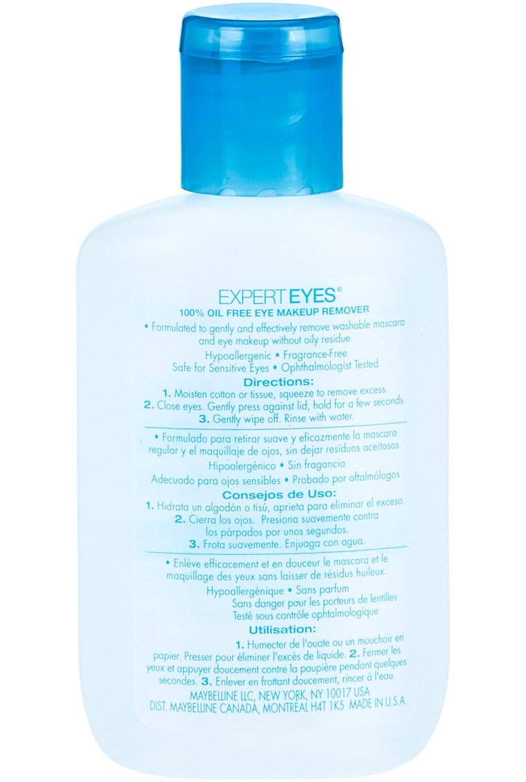 MAYBELLINE in-use image pressing cotton pad to eyelid demonstrating gentle removal