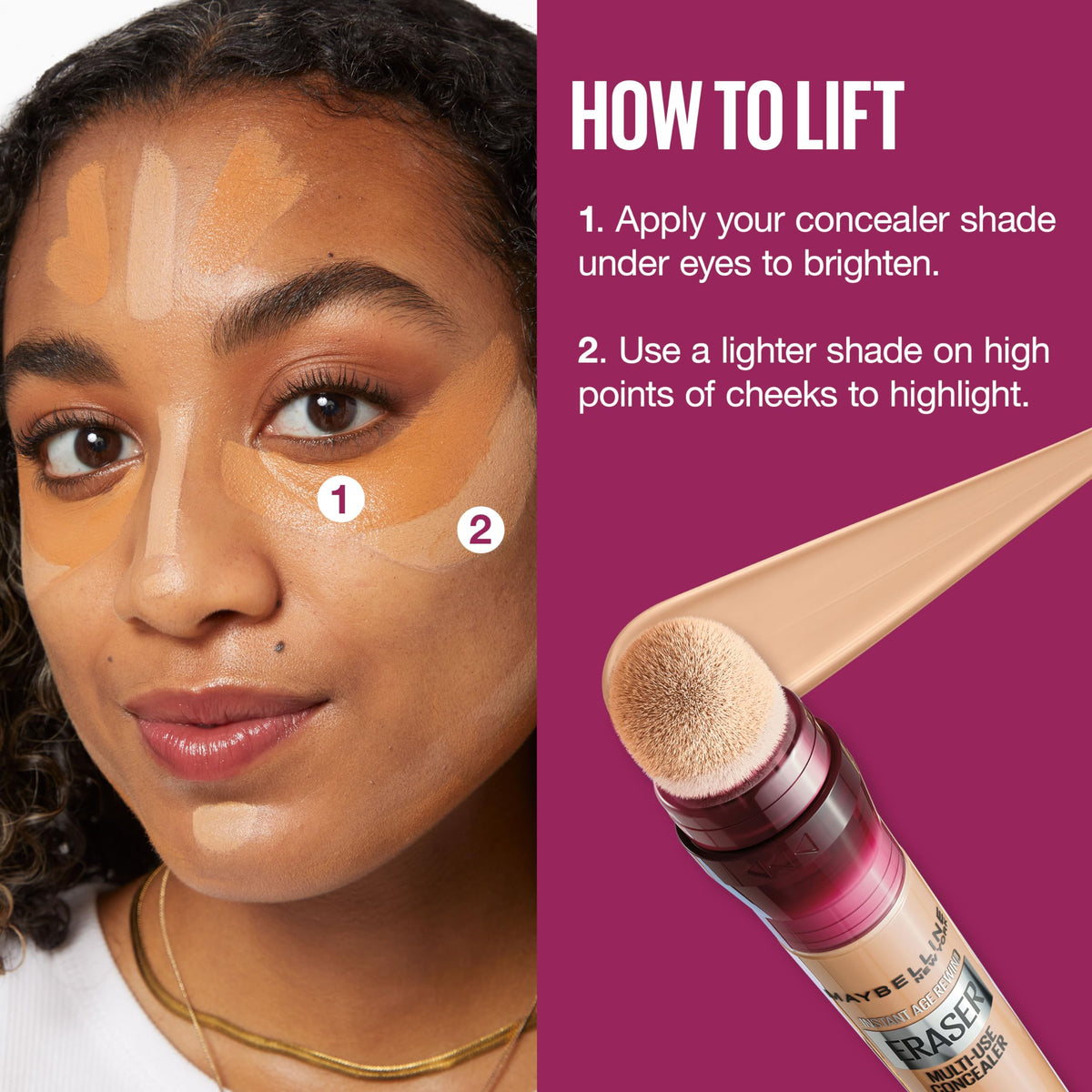 Maybelline ingredient label close-up highlighting goji berry and Haloxyl benefits