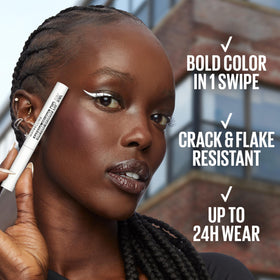 MAYBELLINE swatch of White Canvas ink texture showing opaque color payoff