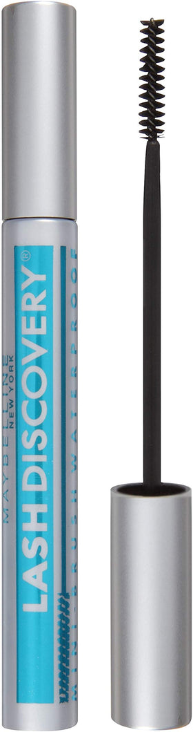 Maybelline Lash Discovery tube front view showing compact size and Very Black shade benefit