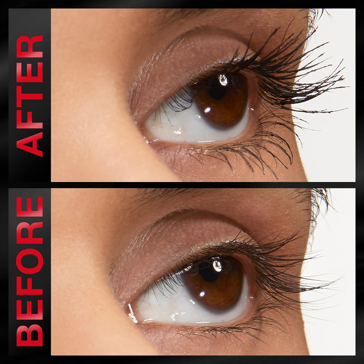 Maybelline Lash Stiletto in a finished eye makeup look showing lengthened lashes and bold, polished appearance