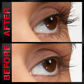Maybelline Lash Stiletto in a finished eye makeup look showing lengthened lashes and bold, polished appearance