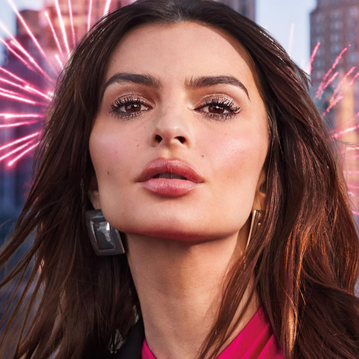 Maybelline lifestyle model wearing mascara showcasing fan‑flared lashes