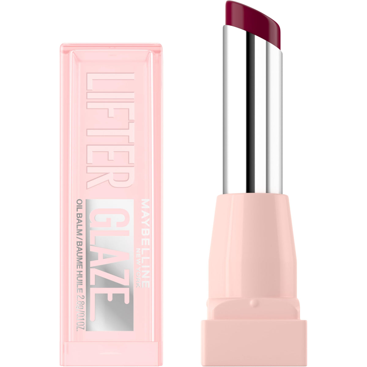 MAYBELLINE front packaging showing compact glazed lip balm and benefits
