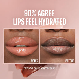Maybelline Lifter Gloss Amber close-up texture showing glossy, non-sticky formula