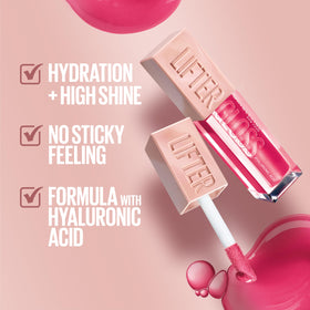 Maybelline Lifter Gloss Amber swatch on skin highlighting creamy warm nude tone