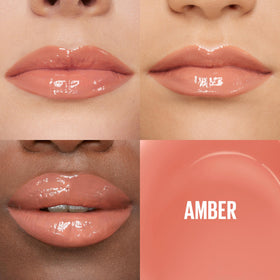Maybelline Lifter Gloss Amber XL wand applicator demonstrating easy one-swipe coverage