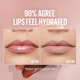 Maybelline Lifter Gloss arm swatch of Moon nude pink showing color payoff and subtle shimmer benefit