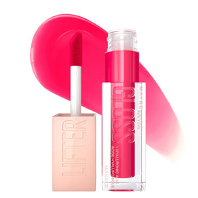 Maybelline Lifter Gloss bottle front showing Bubblegum shade and glossy finish benefit
