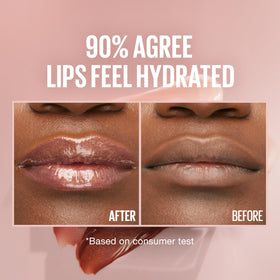 Maybelline Lifter Gloss Brass swatch on arm showing translucent pink-gold tint