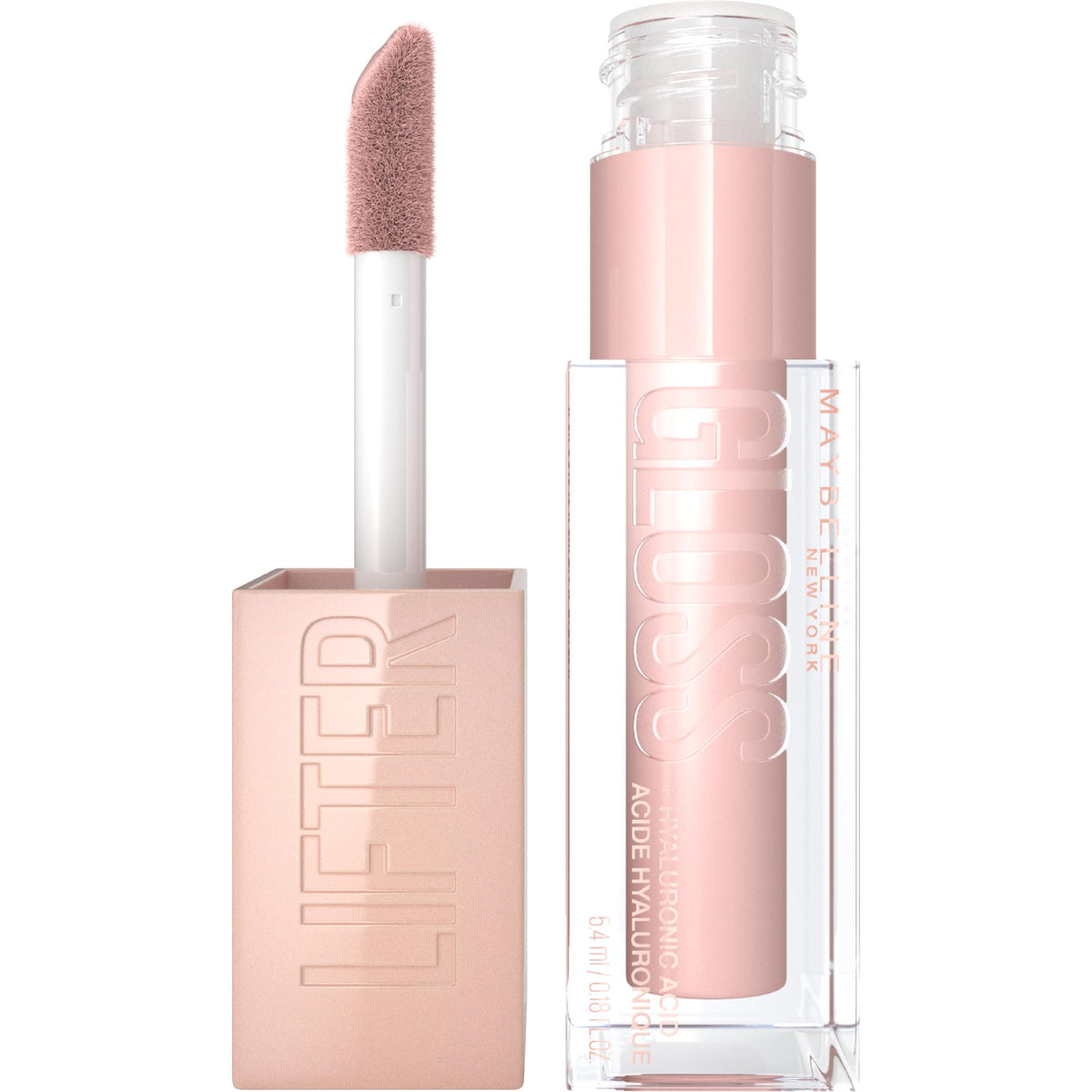 Maybelline Lifter Gloss front packaging showing Ice shade and glossy finish