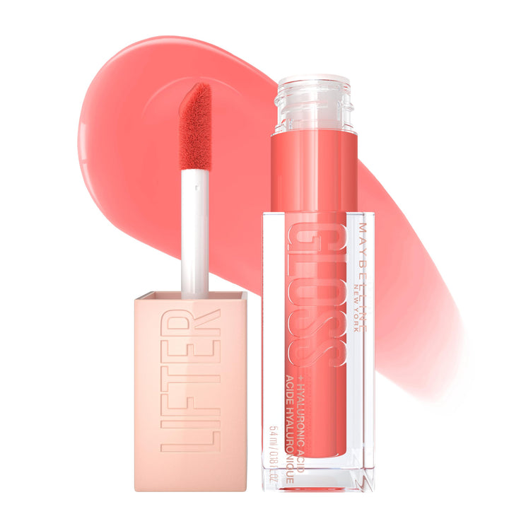 MAYBELLINE front tube showing Peach Ring shade and glossy finish for instant shine