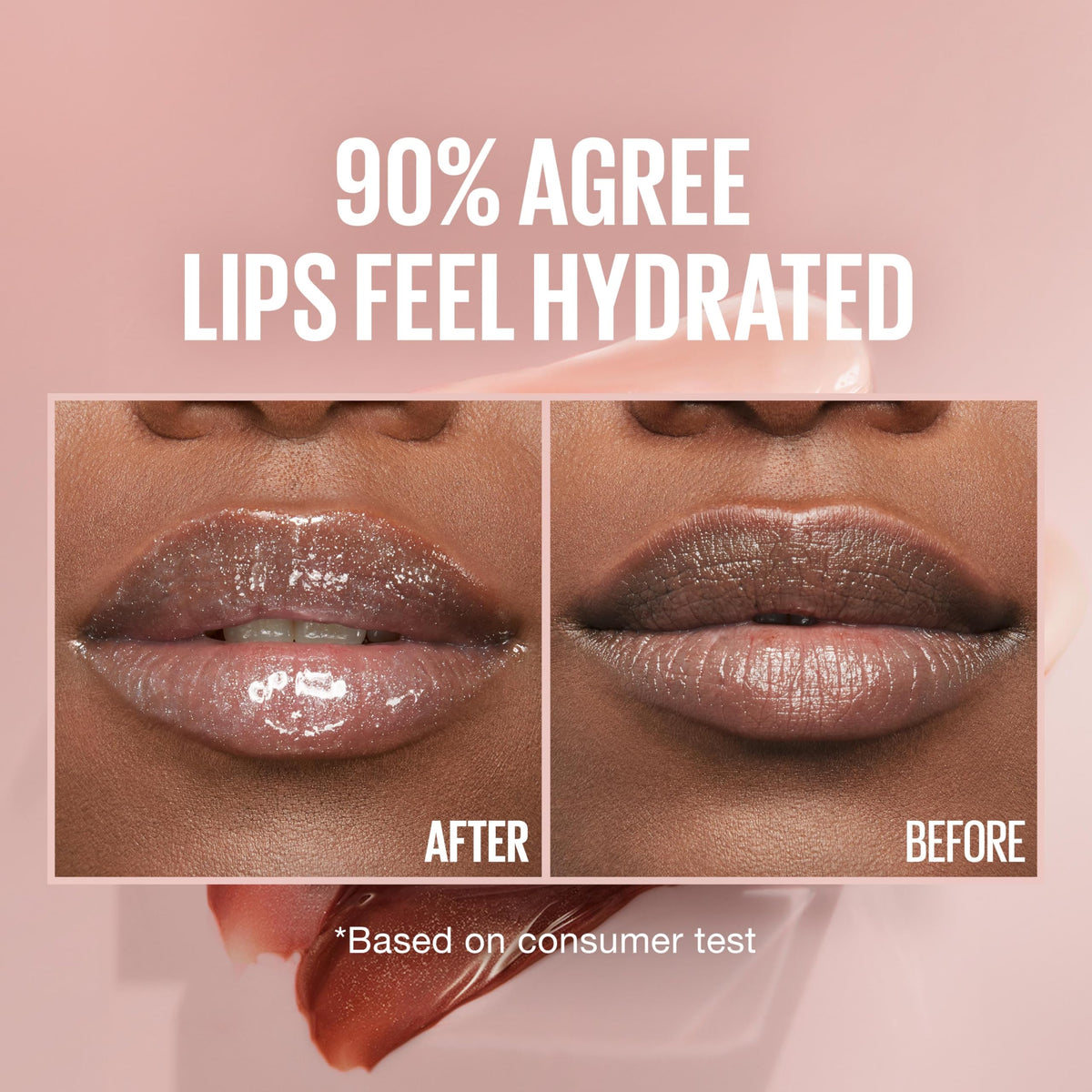 Maybelline gloss on model lips providing reflective, fuller-looking finish