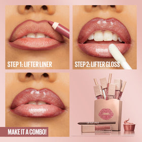Maybelline Lifter Liner paired with Lifter Gloss showing combined shine and lifted look