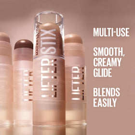 MAYBELLINE swiped Lifter Stix on arm demonstrating blendability and buildable coverage