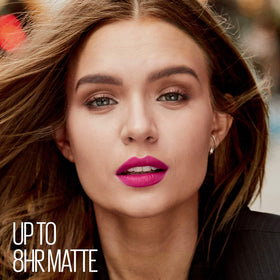 MAYBELLINE lip application on model showing crisp lines and full coverage