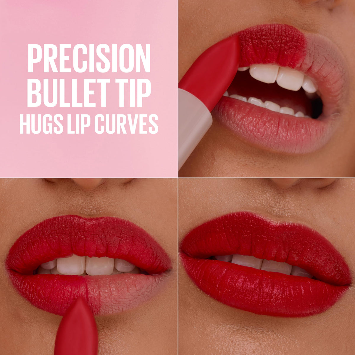 MAYBELLINE close view of lip-hugging bullet shape for accurate lining benefits
