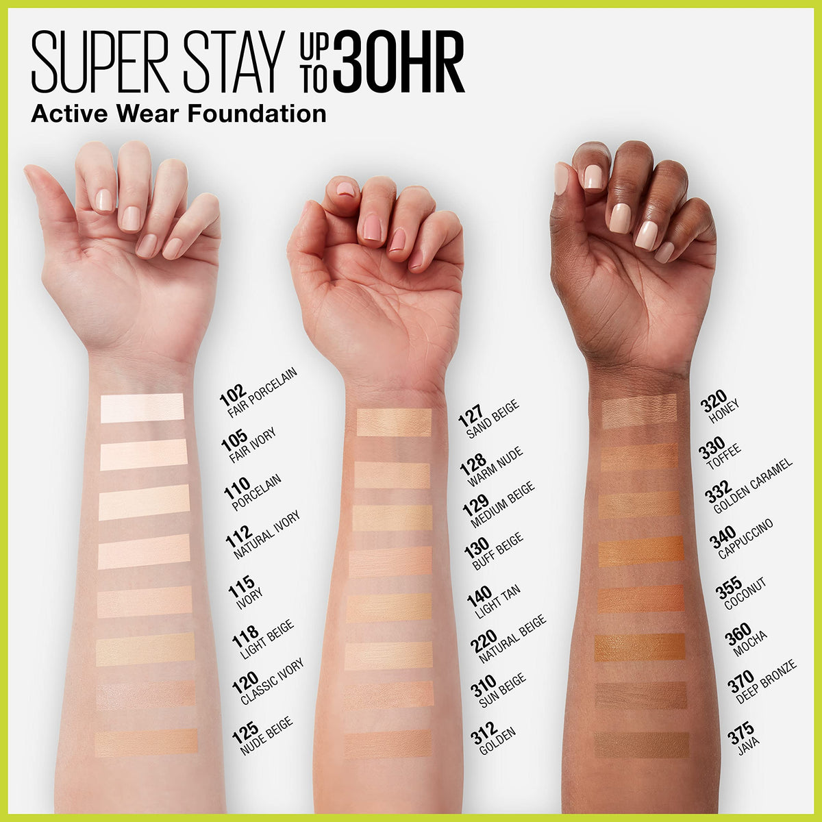 Maybelline medium beige swatch on arm showing true shade and coverage